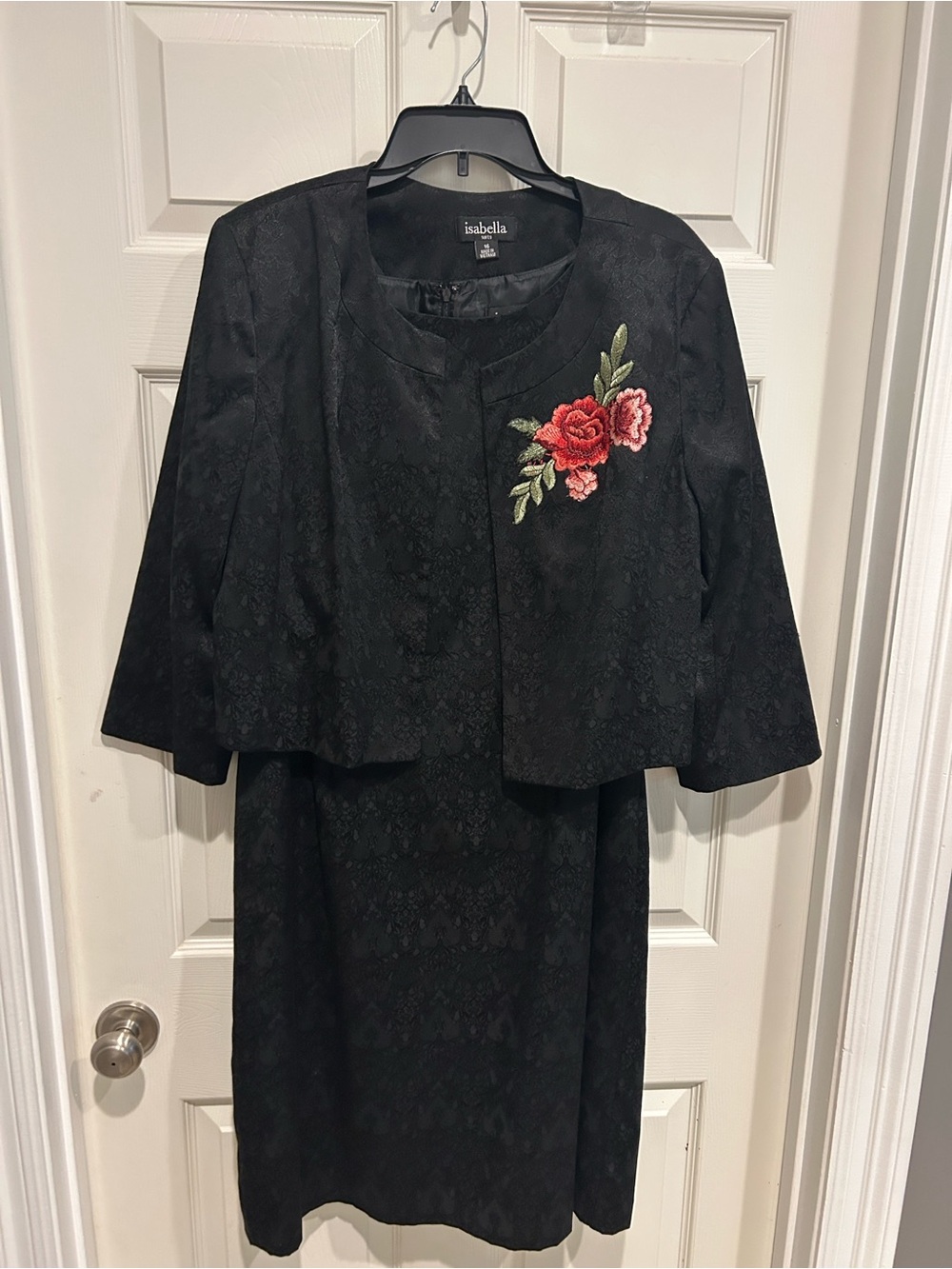 Isabella Black Embroidered Two-Piece Dress Set - Black with Red Floral Accent